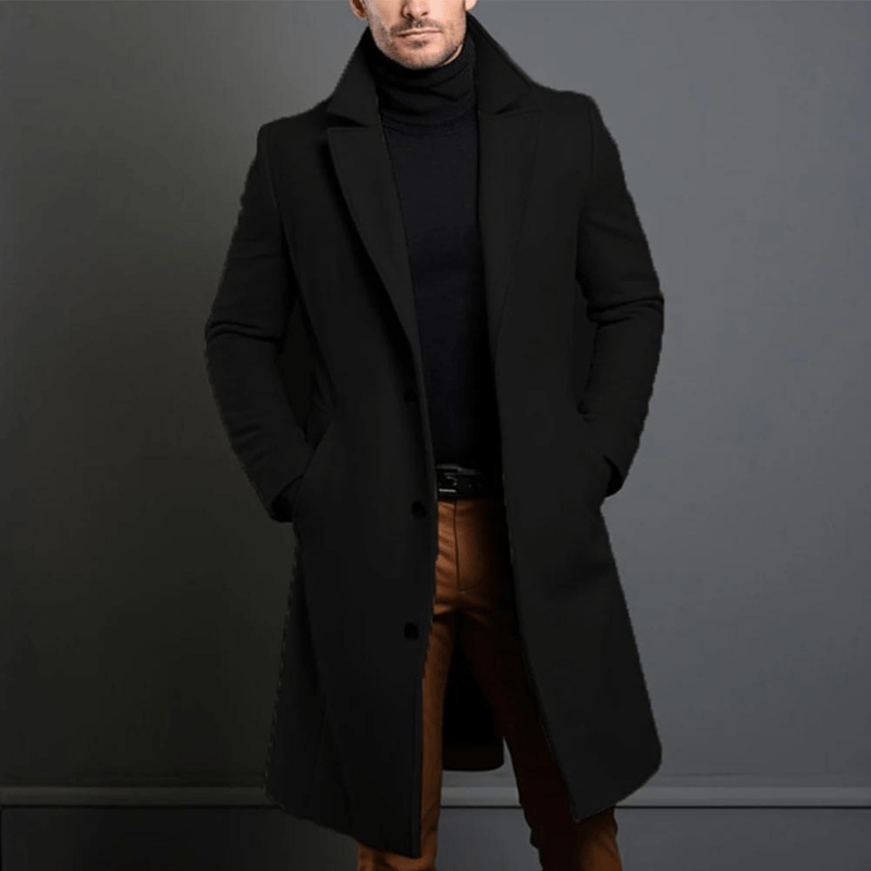 Stylowy i ciepły długi męski trencz zimowy – perfekcyjne połączenie elegancji i komfortu