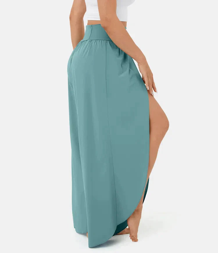 Stylowe damskie spodnie palazzo z modnym rozcięciem nogawki dla eleganckiego wyglądu