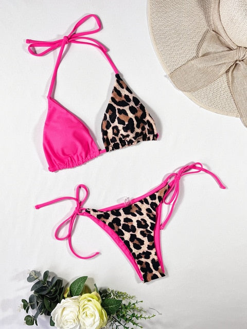 Risa | Modebewuste Triangel Bikini met Chique Luipaardprint en Opvallende Cups