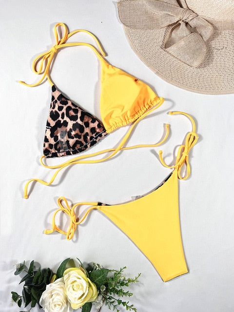 Risa | Modebewuste Triangel Bikini met Chique Luipaardprint en Opvallende Cups