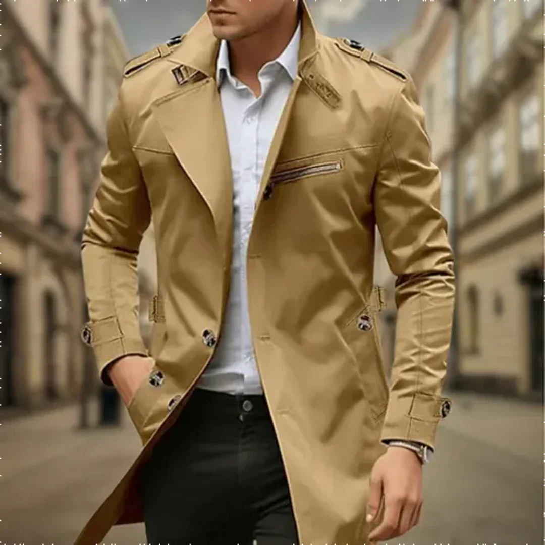 Eleganter wasserdichter Herren-Trench mit klassischem Zweireiher-Design