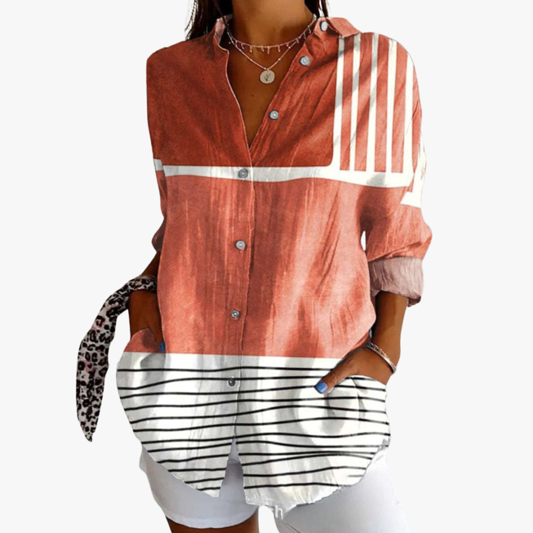 Modische Damenbluse aus Leinen mit eleganter Stickerei für einen modischen Look