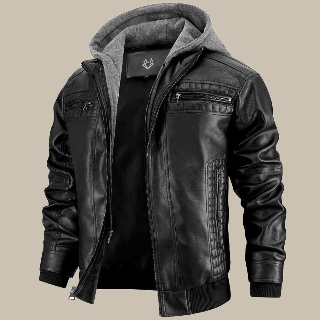 Hochwertige Herren-Bikerjacke mit Kapuze - eleganter und moderner Lederstil für einen einzigartigen Look