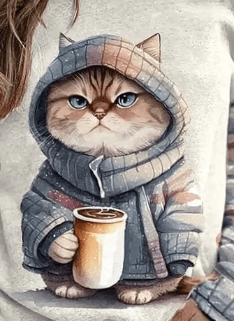 Modischer Damenpulli mit bezauberndem Katzenprint für einen bequemen und modischen Look