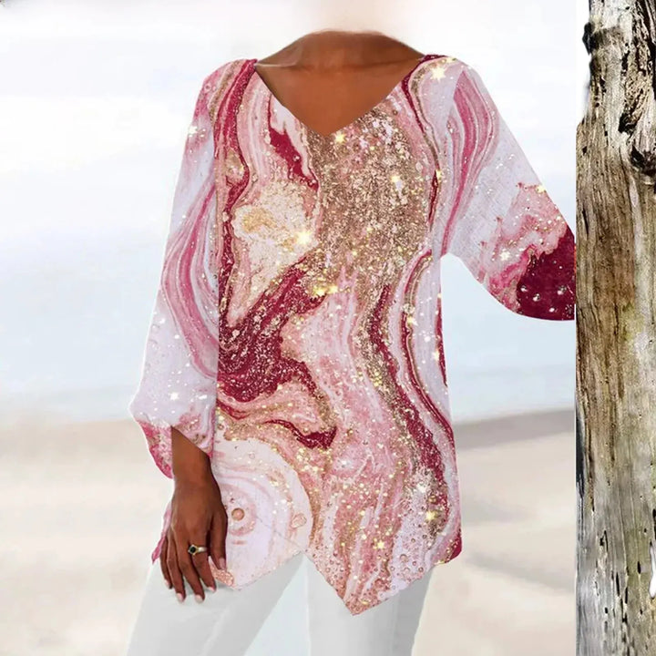 Modische Damenbluse mit klassischem V-Ausschnitt im Vintage-Stil