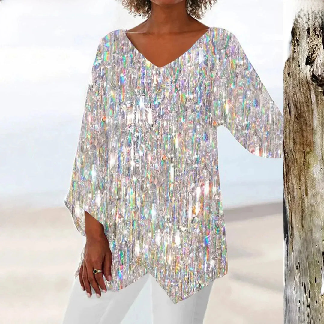 Modische Damenbluse mit klassischem V-Ausschnitt im Vintage-Stil