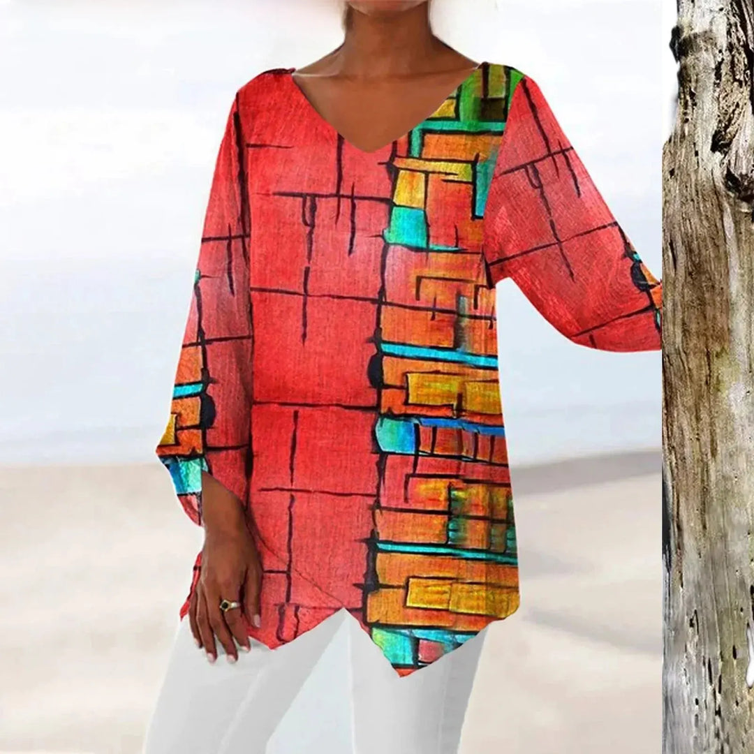 Modische Damenbluse mit klassischem V-Ausschnitt im Vintage-Stil