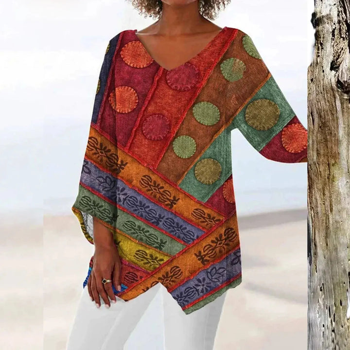 Modische Damenbluse mit klassischem V-Ausschnitt im Vintage-Stil