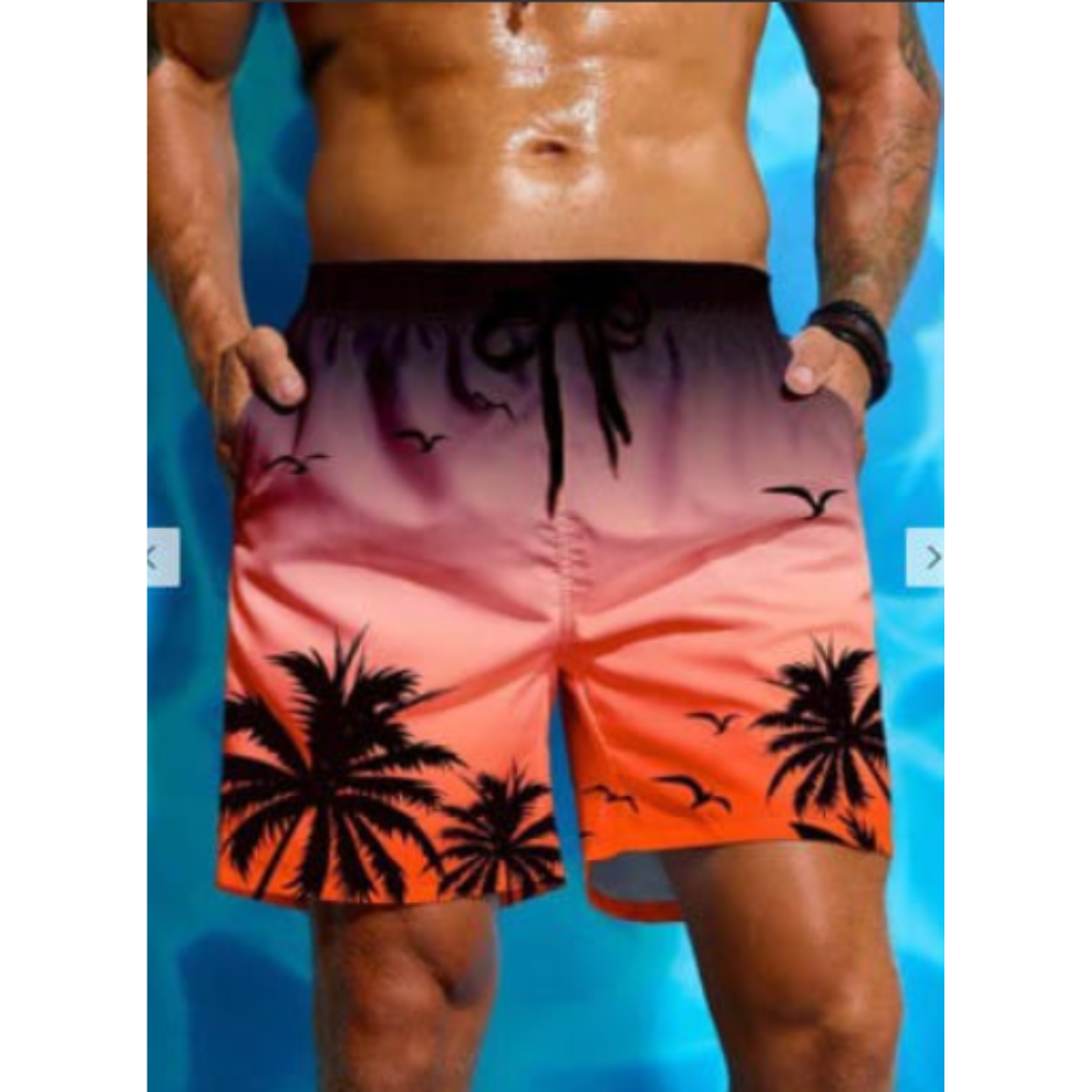 Stylische Herren-Badeshorts aus atmungsaktivem Material mit modischem Palmenprint
