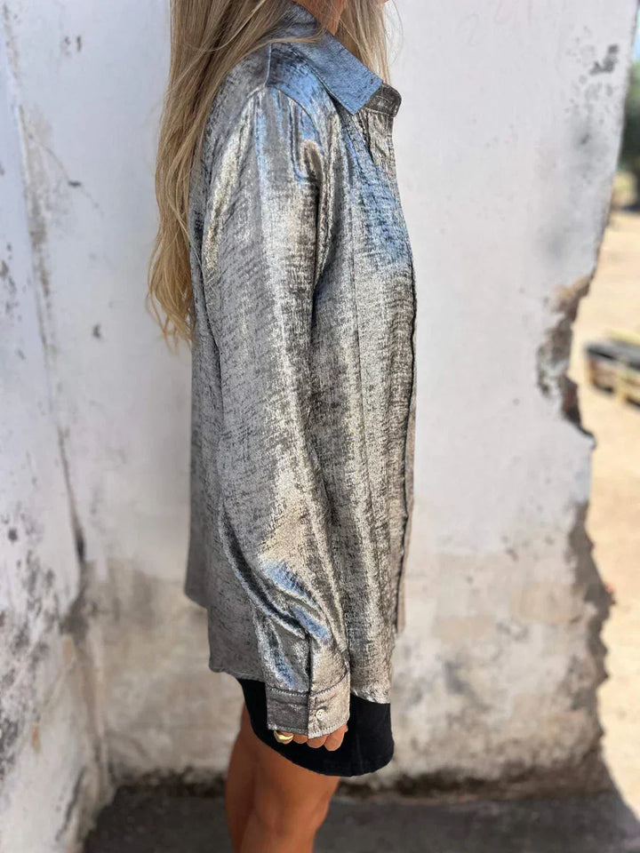 Stylisches Damen-Langarmshirt mit glitzernden Pailletten und elegantem Knopfverschluss