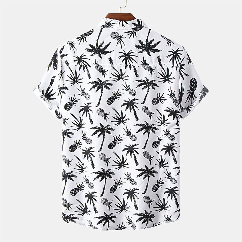 Modisches kurzärmeliges Herren-Sommerhemd mit modischem Druck in klassischem Weiß