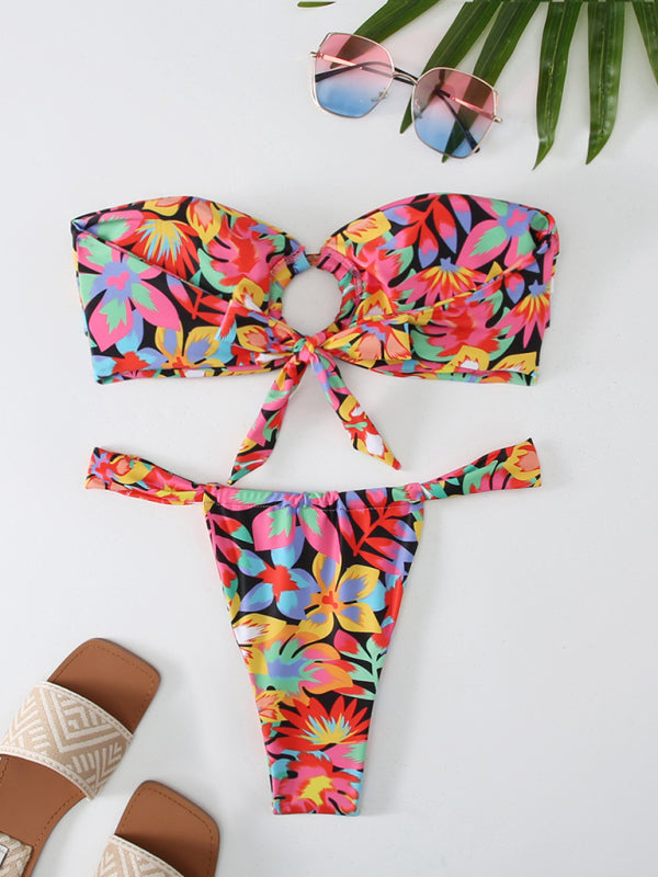 Mirana | Bandeau-Bikini mit Cut-Out-Details und tropischem Druck