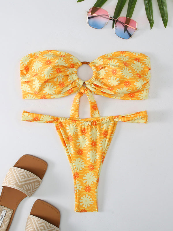 Mirana | Bandeau-Bikini mit Cut-Out-Details und tropischem Druck