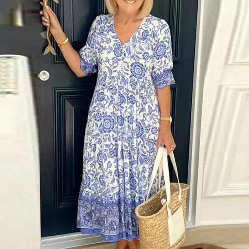 Stilvolles und bequemes elegantes Damen Boho Kleid mit V-Ausschnitt