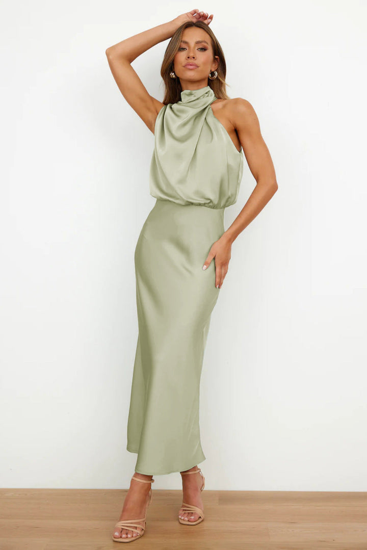 Maria™ - Stylowa satynowa sukienka bez rękawów z eleganckim żółwim dekoltem