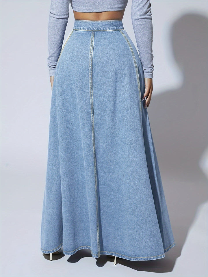 Chic Elegante Damen Maxi Spijkerrok met Vrouwelijke Uitlopende Pasvorm - Melina