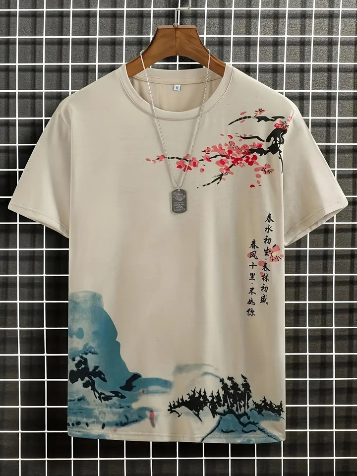 Stylisches Herren-T-Shirt von Gerhard mit auffälligem Blumen- und Wellenmuster