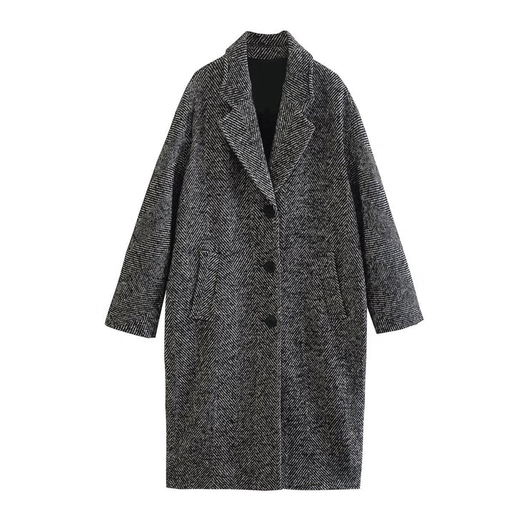 Modischer Damenmantel mit trendigem Fischgrätenmuster für einen eleganten Look