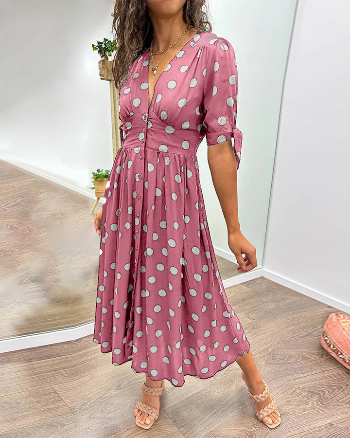Mia™ gepunktetes Kleid mit gewagtem, tiefem Ausschnitt - außergewöhnliche Eleganz und einzigartiger Stil!