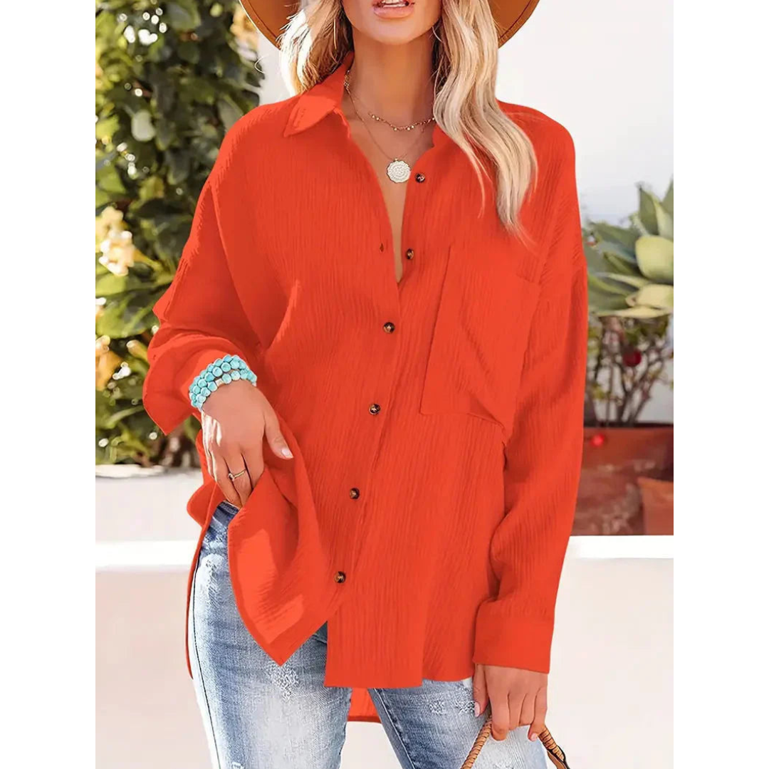 Elegantes langärmeliges Damenhemd mit klassischem Button-down-Verschluss