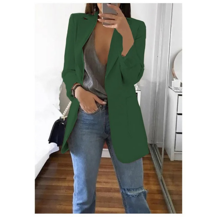 Modischer langer Blazer in Khaki für Damen - MODA