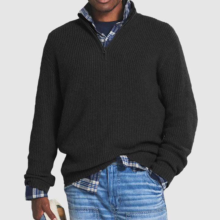 Eleganter Herren-Kaschmirpullover im smarten Business-Stil mit modernem Reißverschluss
