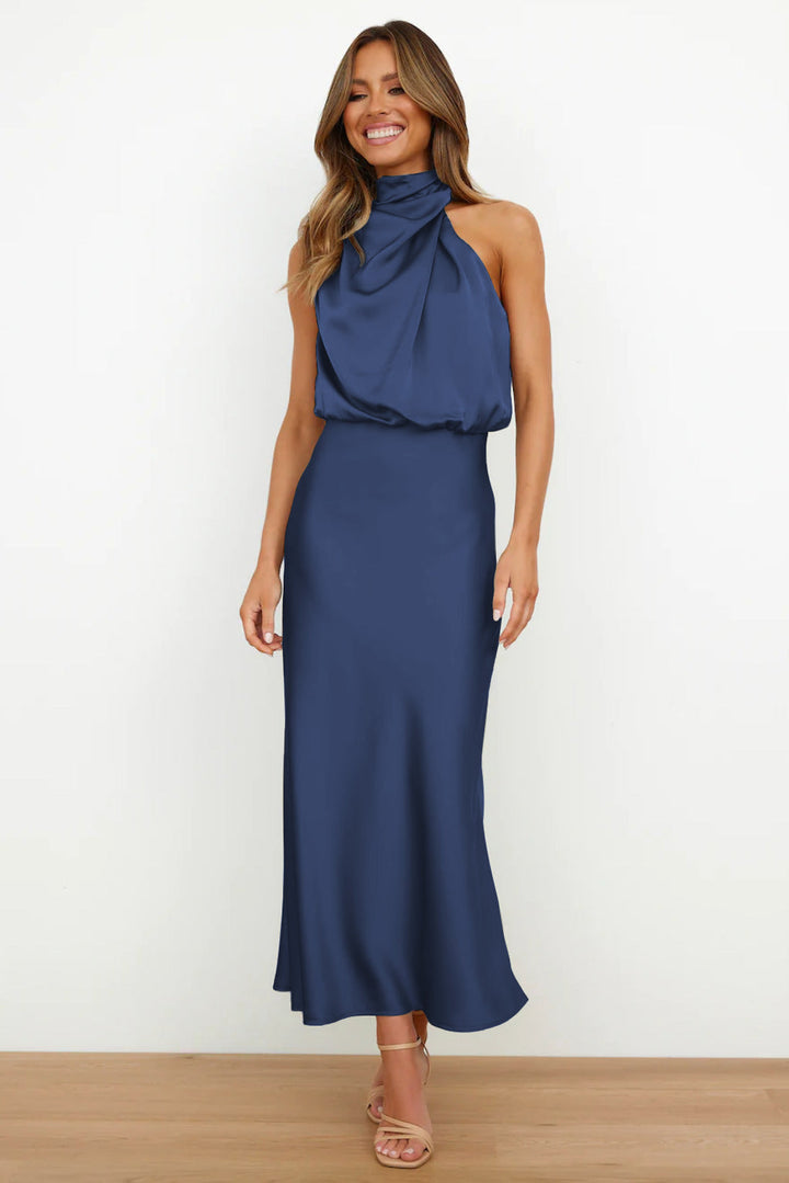 Maria™ - Stylowa satynowa sukienka bez rękawów z eleganckim żółwim dekoltem