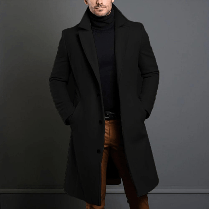 Stylowy i ciepły długi męski trencz zimowy – perfekcyjne połączenie elegancji i komfortu