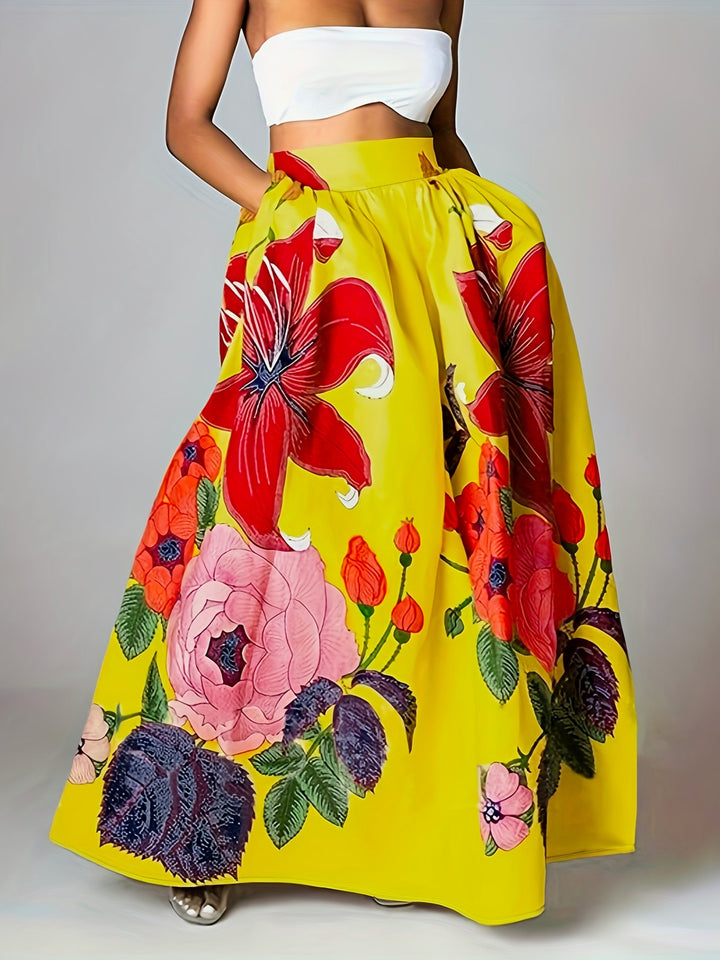 Chic Elegante Dames Hoge Taille Maxi Rok met Bloemenprint – Stijlvol en Charmant Agatha Design