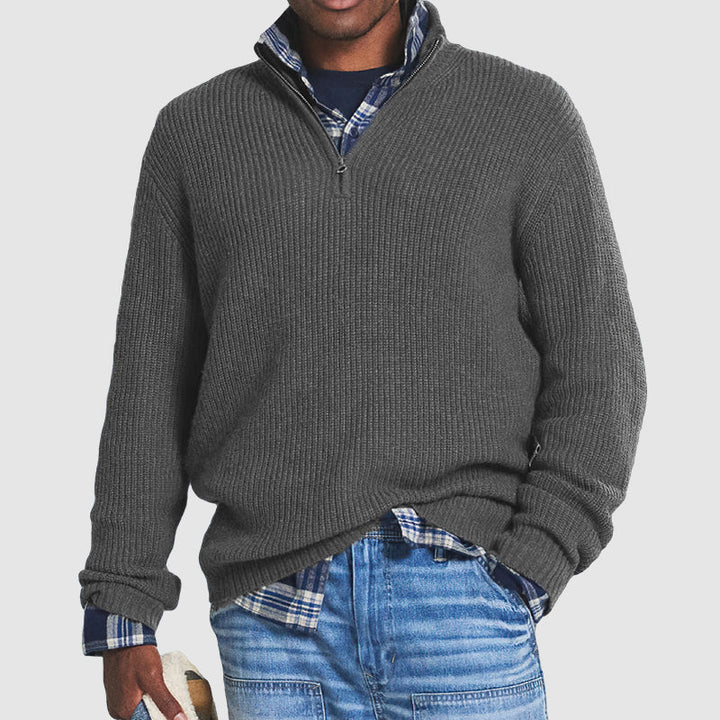 Eleganter Herren-Kaschmirpullover im smarten Business-Stil mit modernem Reißverschluss