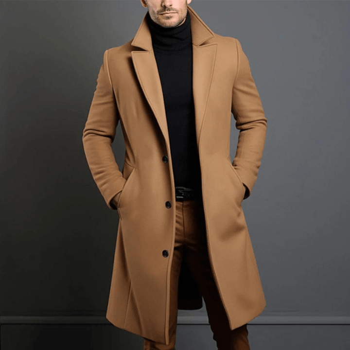 Stylowy i ciepły długi męski trencz zimowy – perfekcyjne połączenie elegancji i komfortu