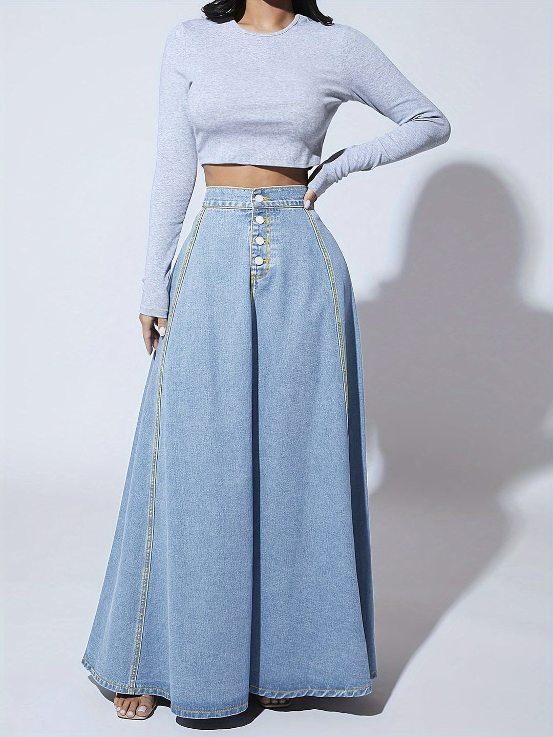 Chic Elegante Damen Maxi Spijkerrok met Vrouwelijke Uitlopende Pasvorm - Melina
