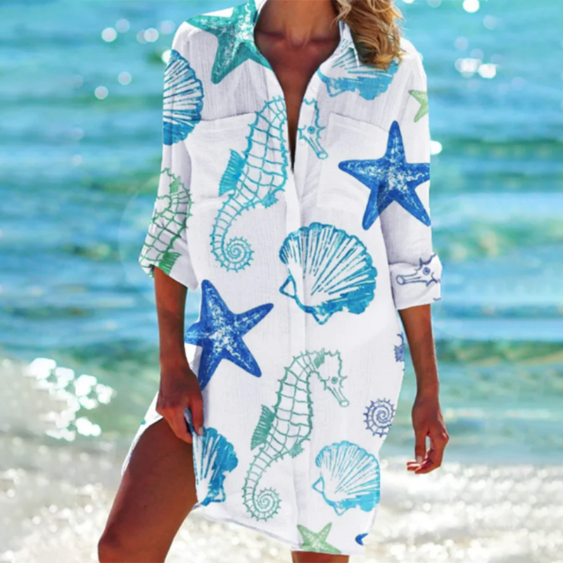 Modisches mehrfarbiges Sommer-Strandshirt für Frauen mit originellem Mini-Design