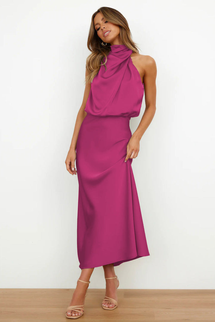 Maria™ - Stylowa satynowa sukienka bez rękawów z eleganckim żółwim dekoltem