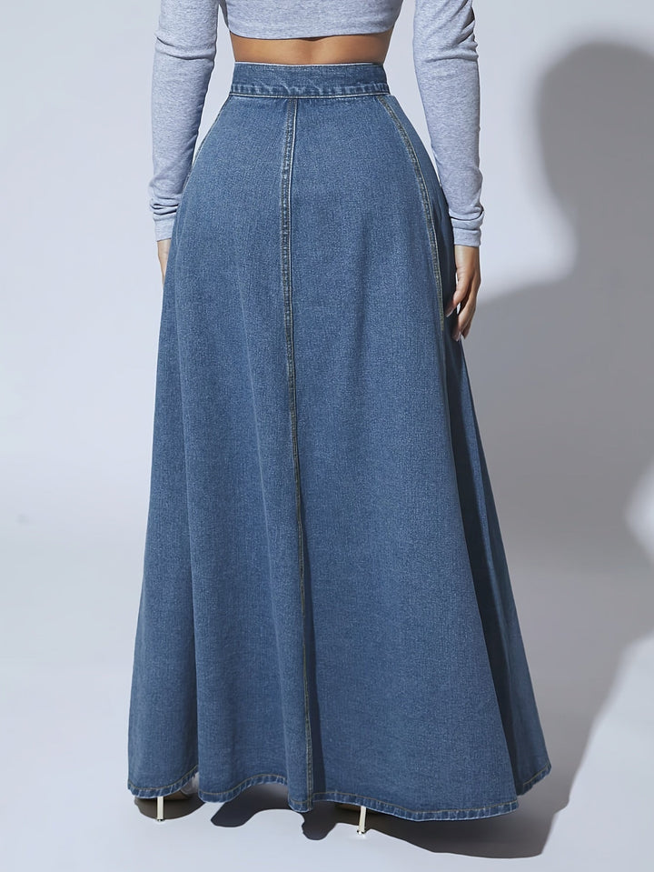 Chic Elegante Damen Maxi Spijkerrok met Vrouwelijke Uitlopende Pasvorm - Melina