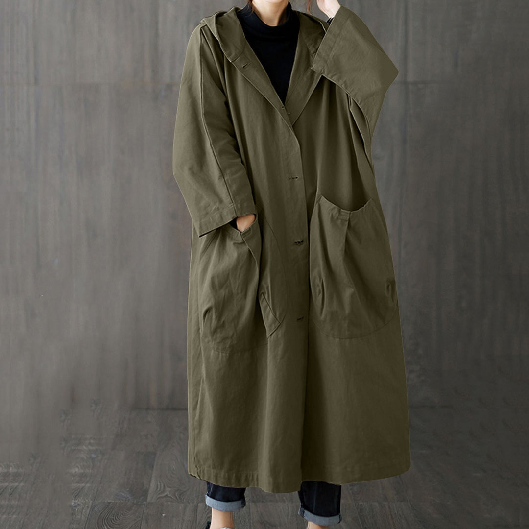 Modischer winddichter Damen-Trench in Übergröße mit funktionellen Taschen