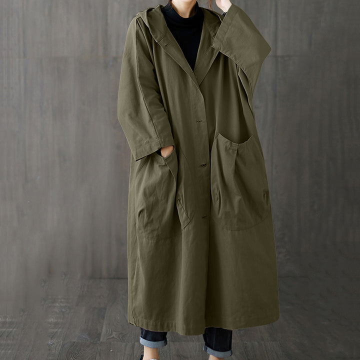 Modischer winddichter Damen-Trench in Übergröße mit funktionellen Taschen