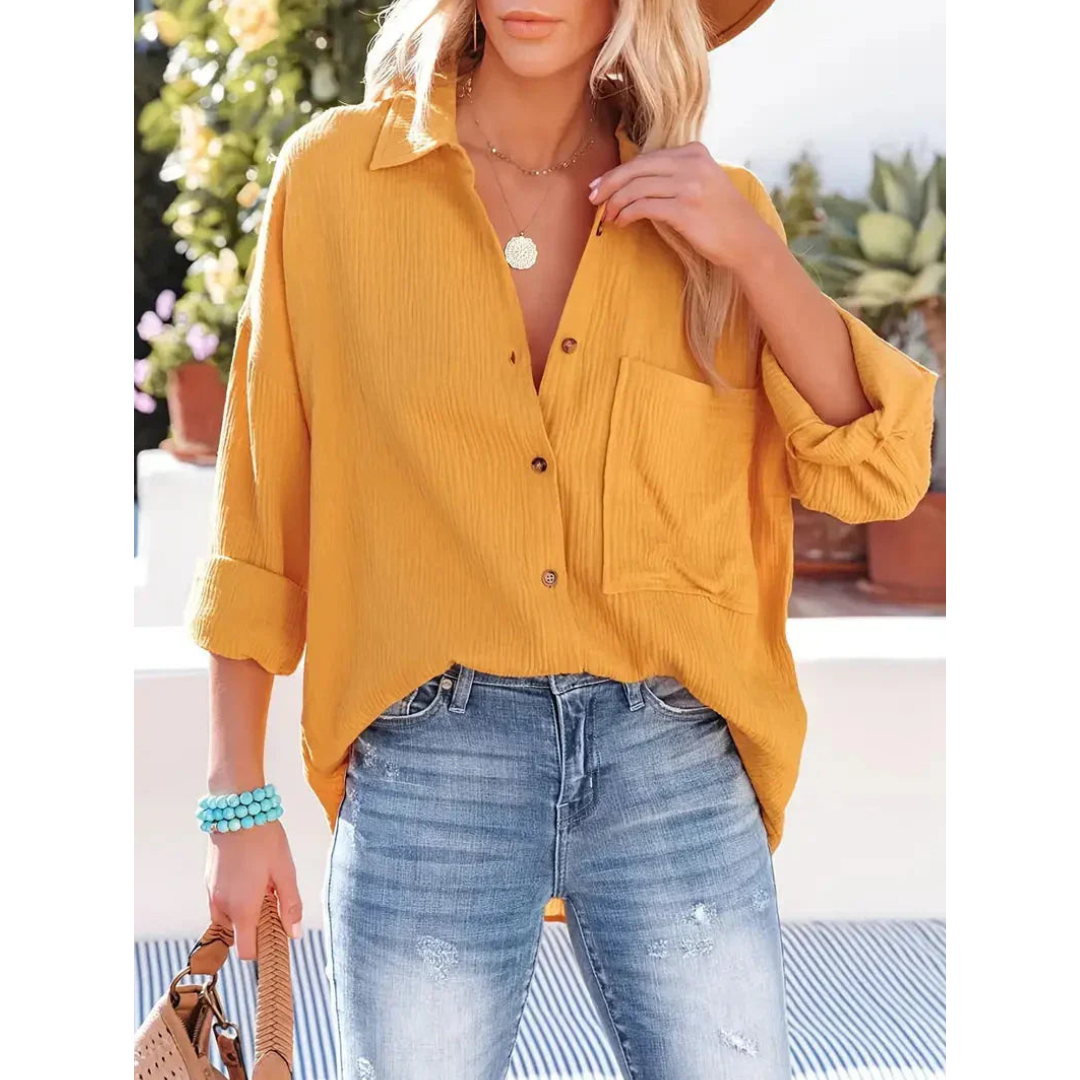 Elegantes langärmeliges Damenhemd mit klassischem Button-down-Verschluss