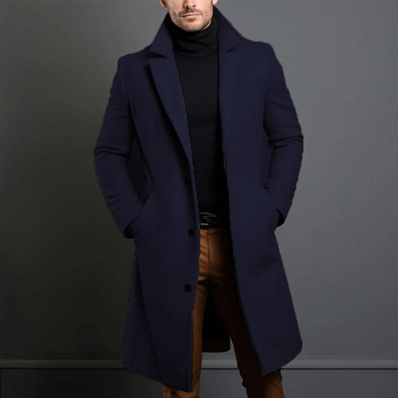 Stylowy i ciepły długi męski trencz zimowy – perfekcyjne połączenie elegancji i komfortu