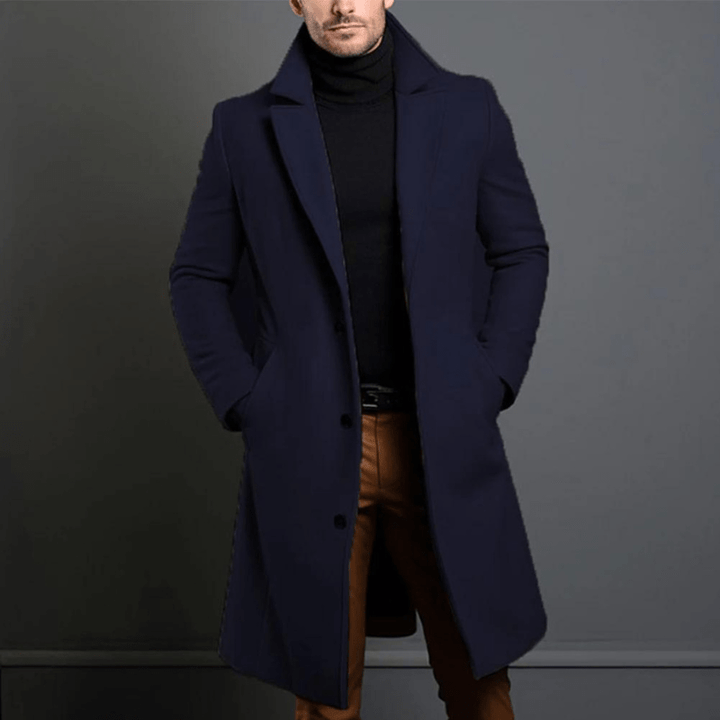 Stylowy i ciepły długi męski trencz zimowy – perfekcyjne połączenie elegancji i komfortu