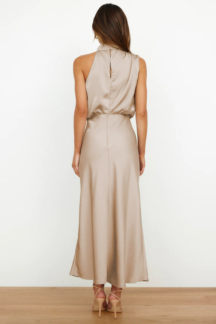 Maria™ - Stylowa satynowa sukienka bez rękawów z eleganckim żółwim dekoltem