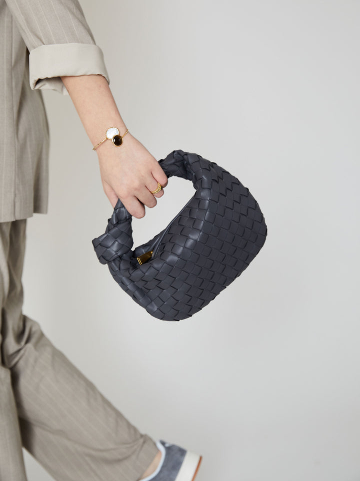 Viola | Chique Sac à Main en Tissu Gris Foncé avec Tissage Élégant