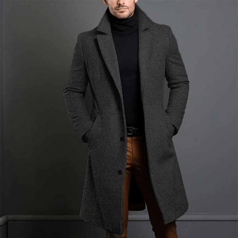 Stylowy i ciepły długi męski trencz zimowy – perfekcyjne połączenie elegancji i komfortu