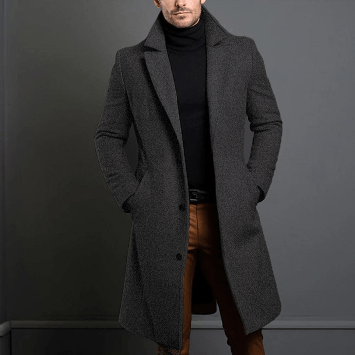 Stylowy i ciepły długi męski trencz zimowy – perfekcyjne połączenie elegancji i komfortu