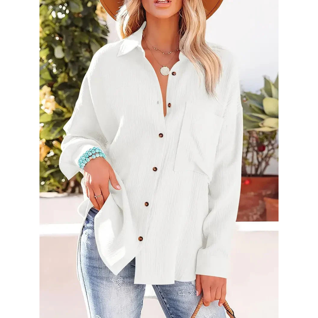 Elegantes langärmeliges Damenhemd mit klassischem Button-down-Verschluss