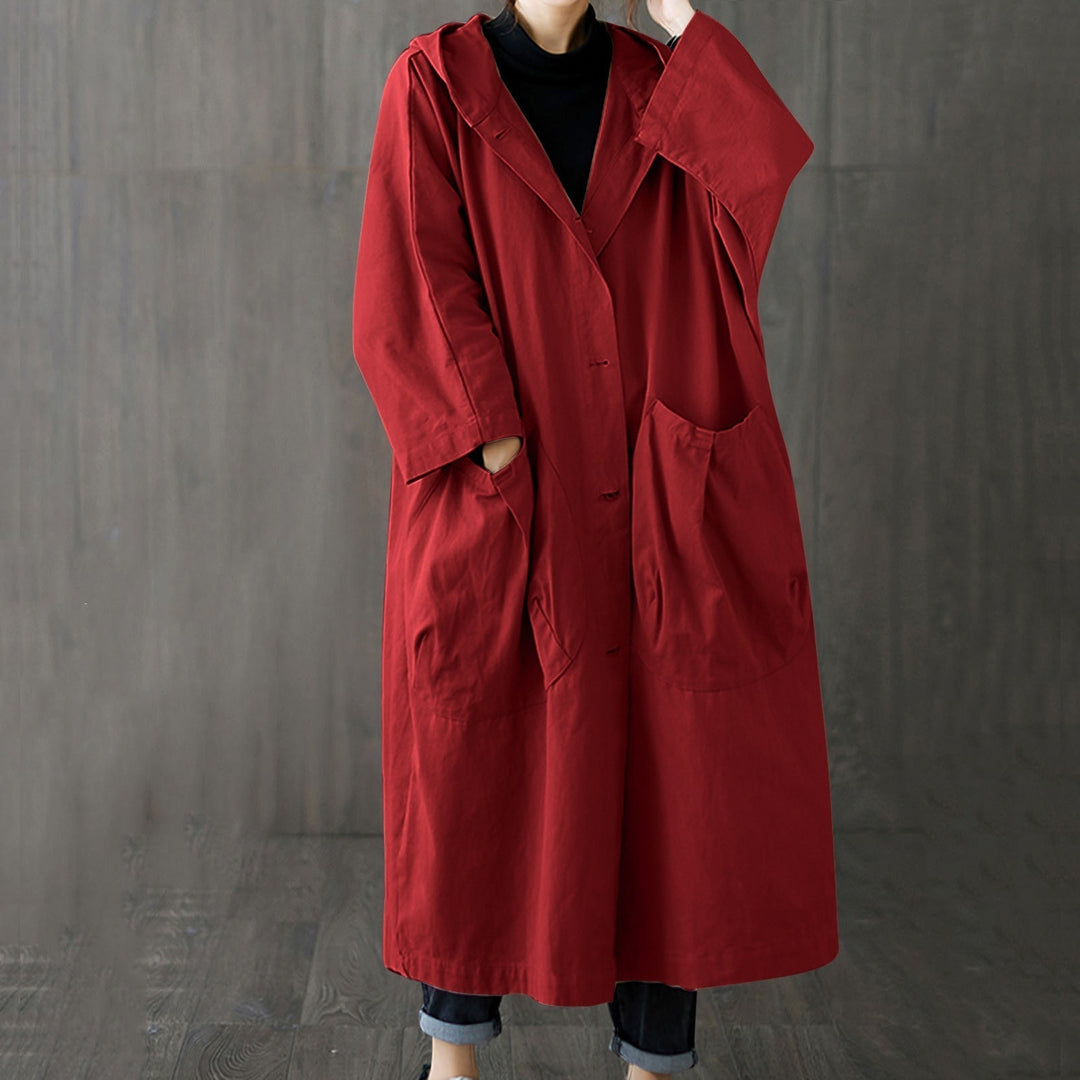 Modischer winddichter Damen-Trench in Übergröße mit funktionellen Taschen