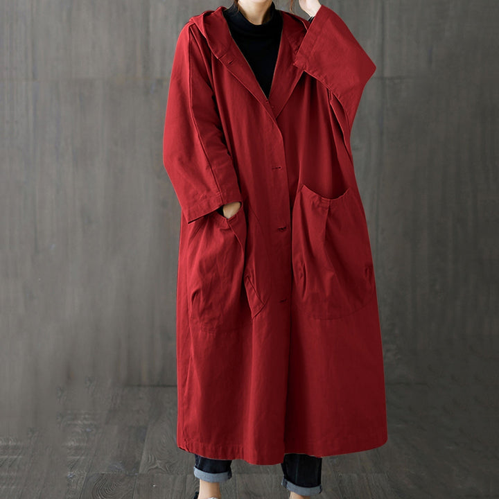 Modischer winddichter Damen-Trench in Übergröße mit funktionellen Taschen