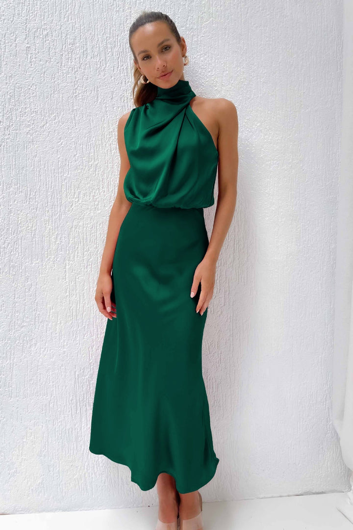 Maria™ - Stylowa satynowa sukienka bez rękawów z eleganckim żółwim dekoltem