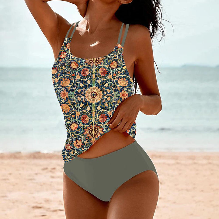Set Tankini Stampato Ambra™ con Spalline Doppie Eleganti per un look sofisticato