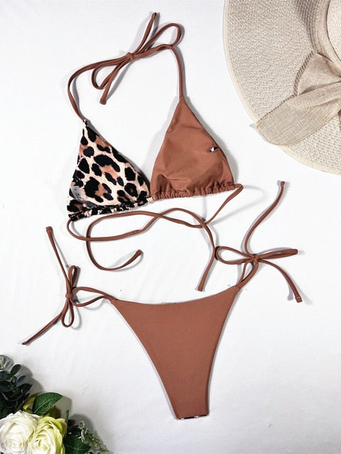 Risa | Modebewuste Triangel Bikini met Chique Luipaardprint en Opvallende Cups